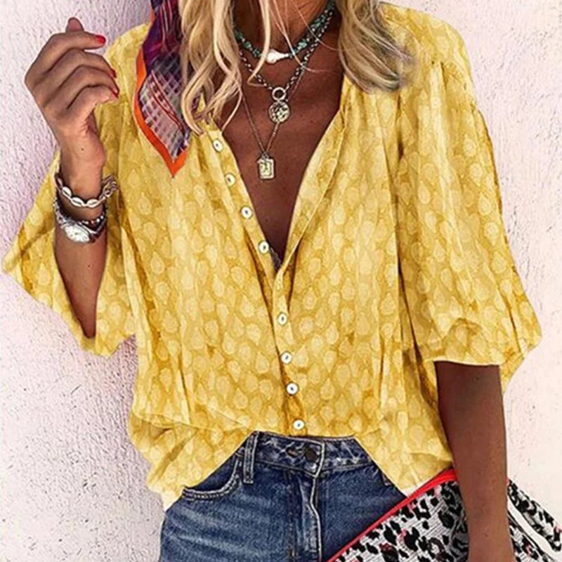 Blouse met korte mouwen en ronde hals