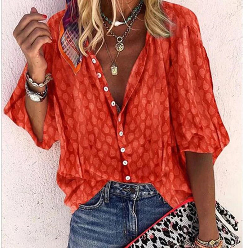 Blouse met korte mouwen en ronde hals