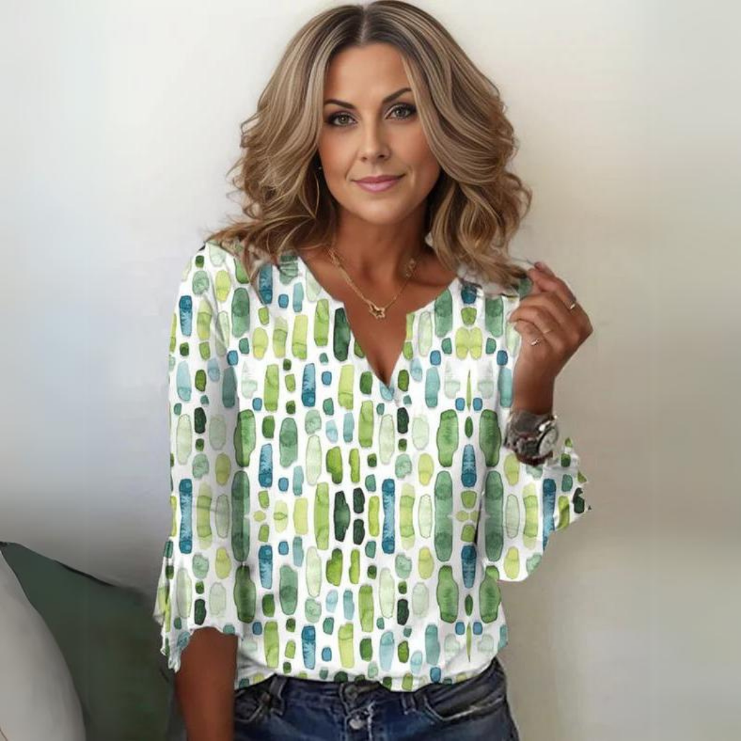 Blouse met V-hals en driekwart mouwenvw