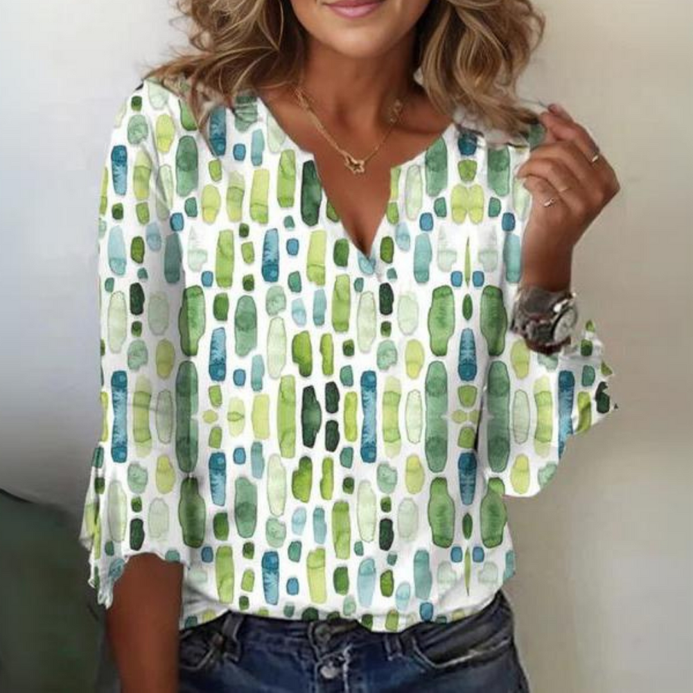 Blouse met V-hals en driekwart mouwenvwe