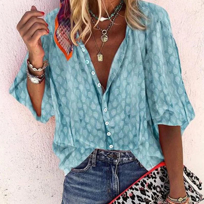 Blouse met korte mouwen en ronde halsvr