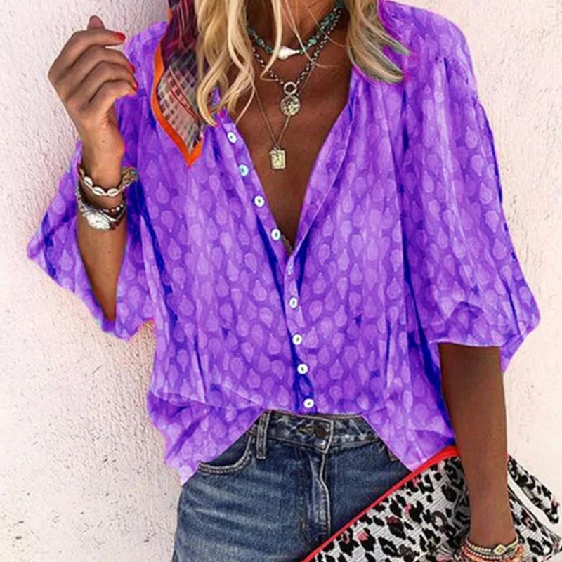 Blouse met korte mouwena en ronde halsbr