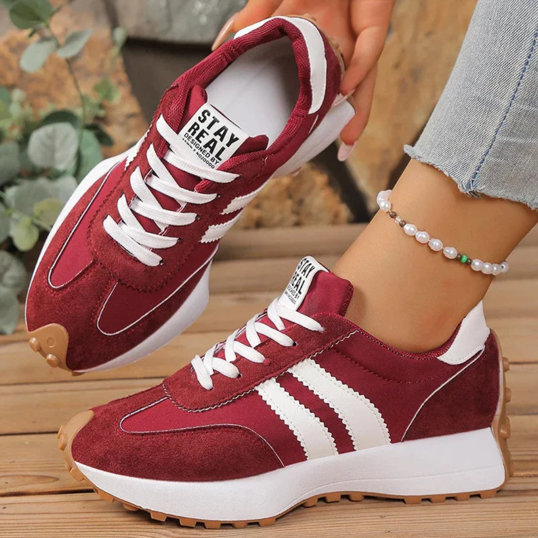 Dames Retro Runner Sneakers – Gestreepte Veterschoenen met Lage Schacht