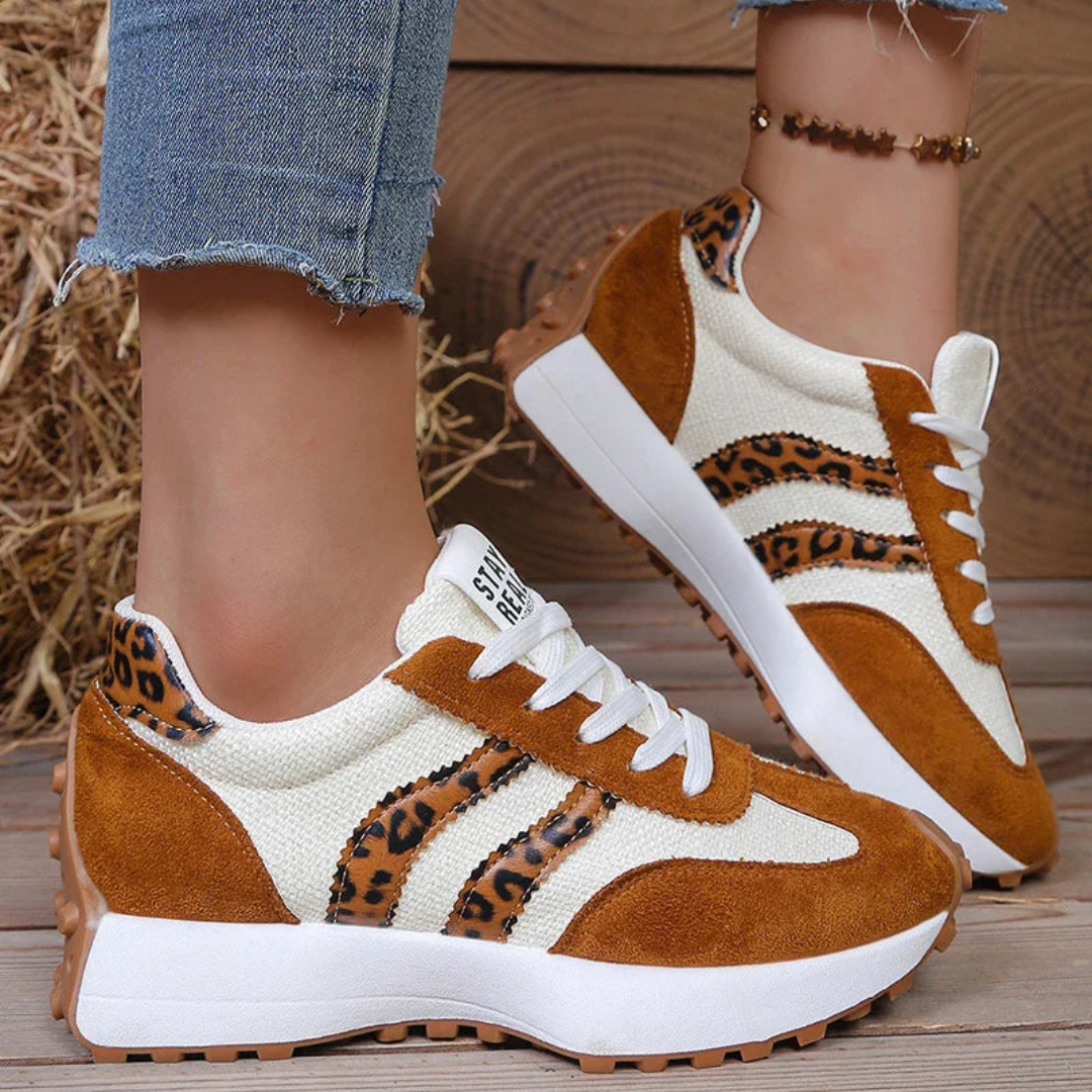 Dames Retro Runner Sneakers – Gestreepte Veterschoenen met Lage Schacht