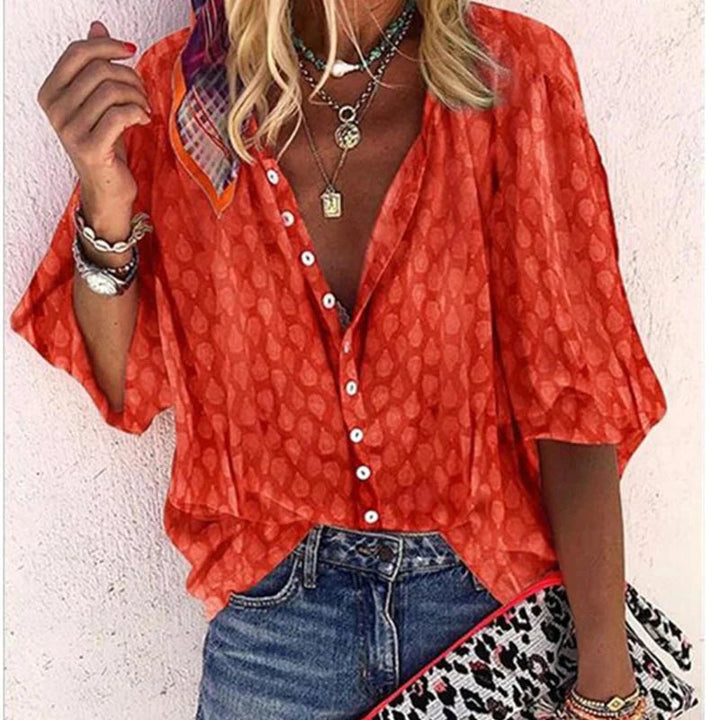 Dames Blouse met Knoopsluiting aan de Voorkant - Gestippelde Textuur