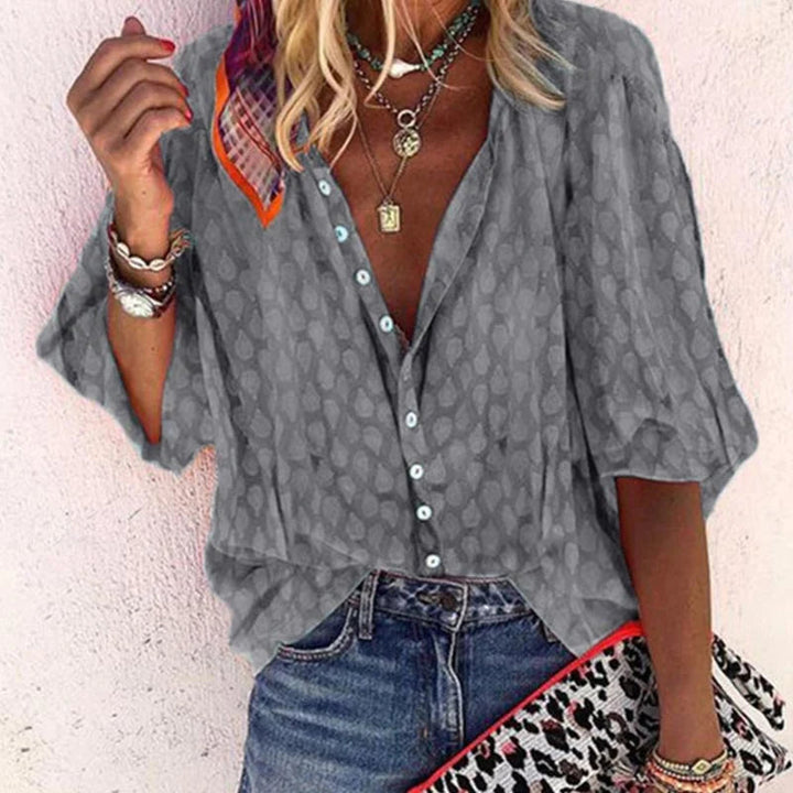 Dames Blouse met Knoopsluiting aan de Voorkant - Gestippelde Textuur