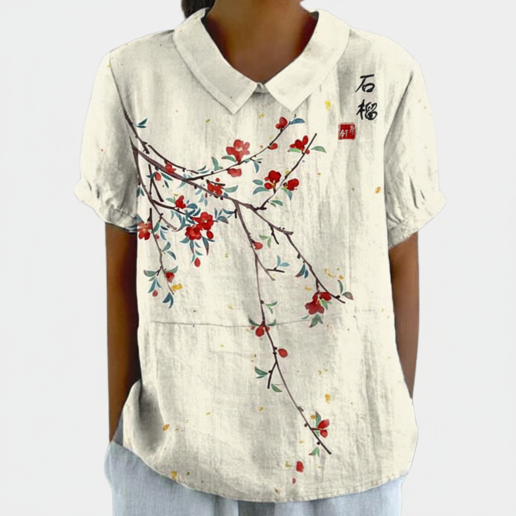 Dames Blouse met Korte Mouwen - Puntkraag