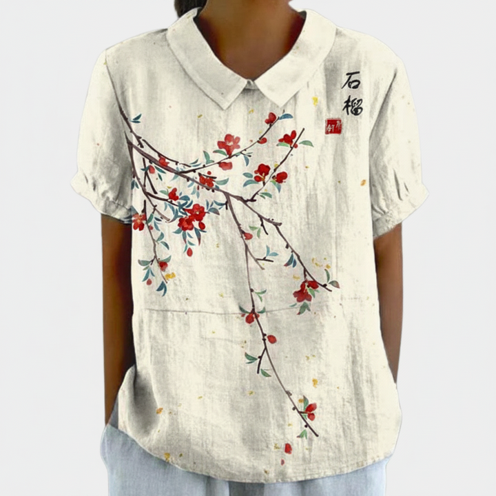 Dames Blouse met Korte Mouwen - Puntkraag