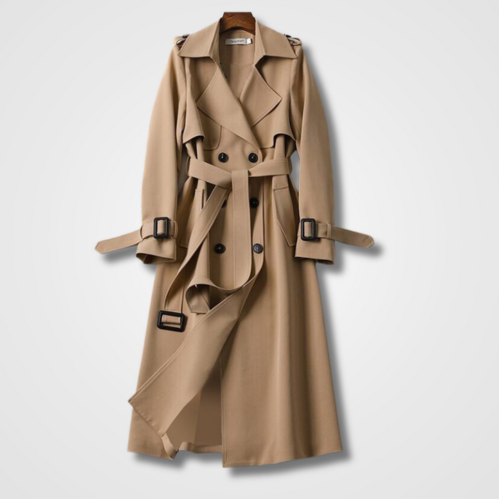 Dames Dubbelrijige Trenchcoat - Midi Lengte met Ceintuur