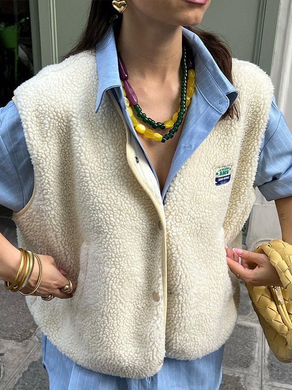 Dames Fleece Gilet - Mouwloos Gilet met Drukknopen