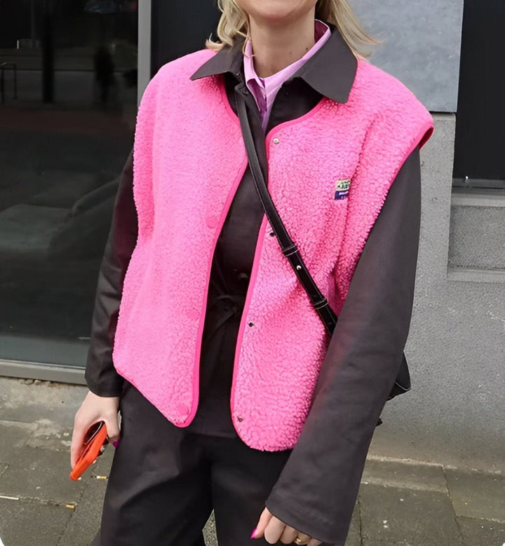Dames Fleece Gilet - Mouwloos Gilet met Drukknopen