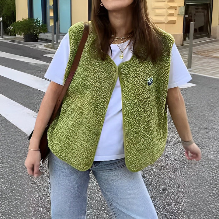 Dames Fleece Gilet - Mouwloos Gilet met Drukknopen