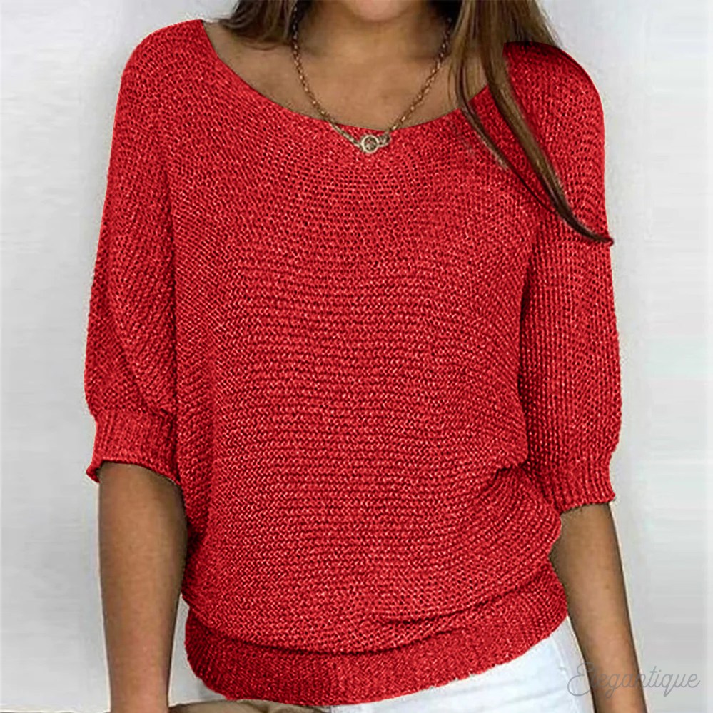 Dames Gebreide Trui - Off-Shoulder Trui met Vleermuismouwen