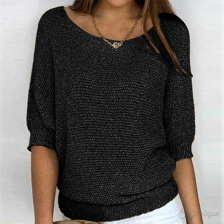 Dames Gebreide Trui - Off-Shoulder Trui met Vleermuismouwen