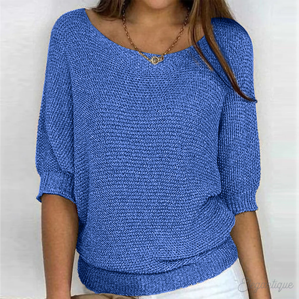 Dames Gebreide Trui - Off-Shoulder Trui met Vleermuismouwen