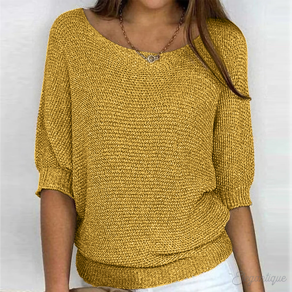 Dames Gebreide Trui - Off-Shoulder Trui met Vleermuismouwen