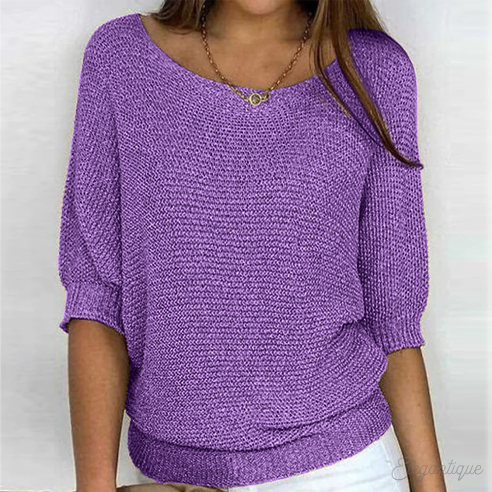 Dames Gebreide Trui - Off-Shoulder Trui met Vleermuismouwen