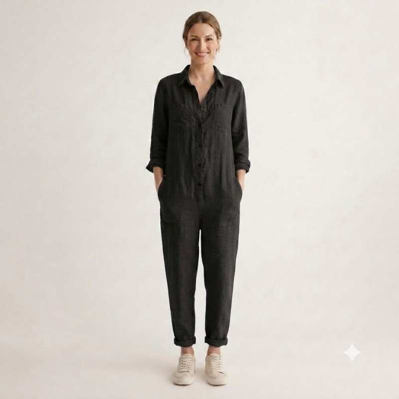 Dames Jumpsuit met Lange Mouwen - Knoopsluiting aan de Voorkant