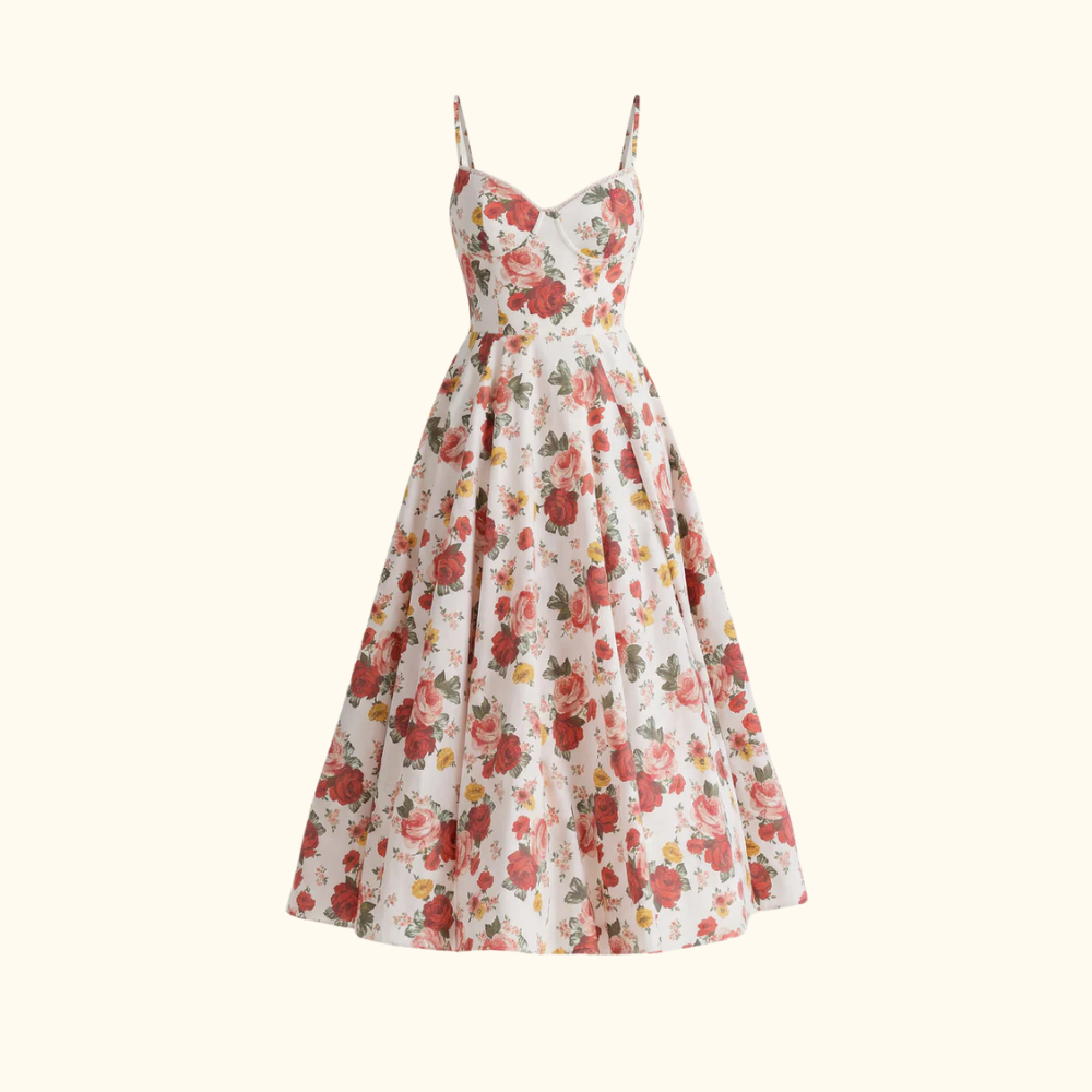 Dames Midi Jurk met Spaghettibandjes - Korsetlijfje en Sweetheart-halslijn