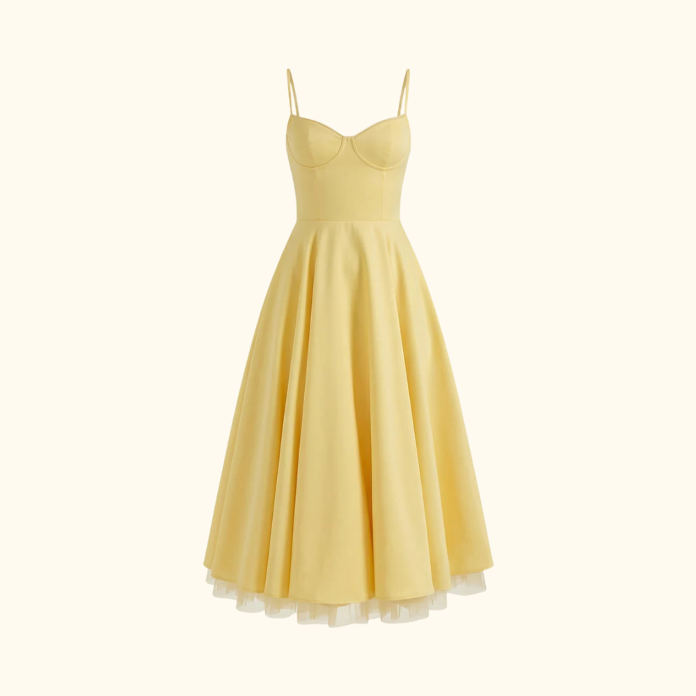 Dames Midi Jurk met Spaghettibandjes - Korsetlijfje en Sweetheart-halslijn