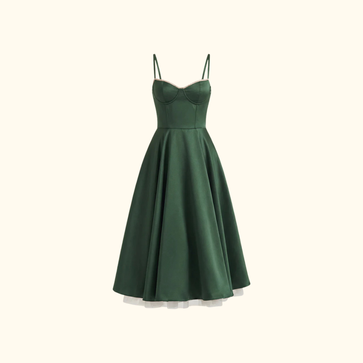 Dames Midi Jurk met Spaghettibandjes - Korsetlijfje en Sweetheart-halslijn