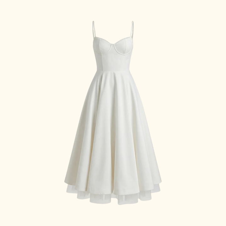 Dames Midi Jurk met Spaghettibandjes - Korsetlijfje en Sweetheart-halslijn