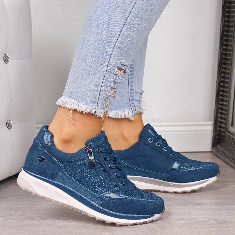 Dames Sneakers met Veters - Rits aan de Zijkant en Plateauzool