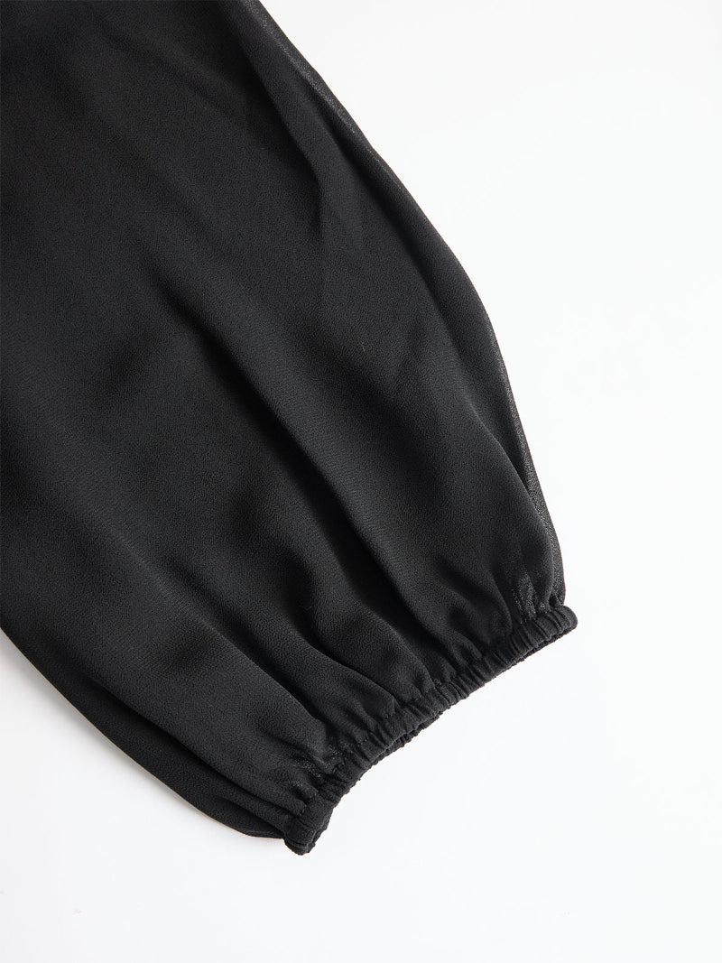 Dames Tweedelige Set - Blouse met Opstaande Kraag en Broek met Wijde Pijpen