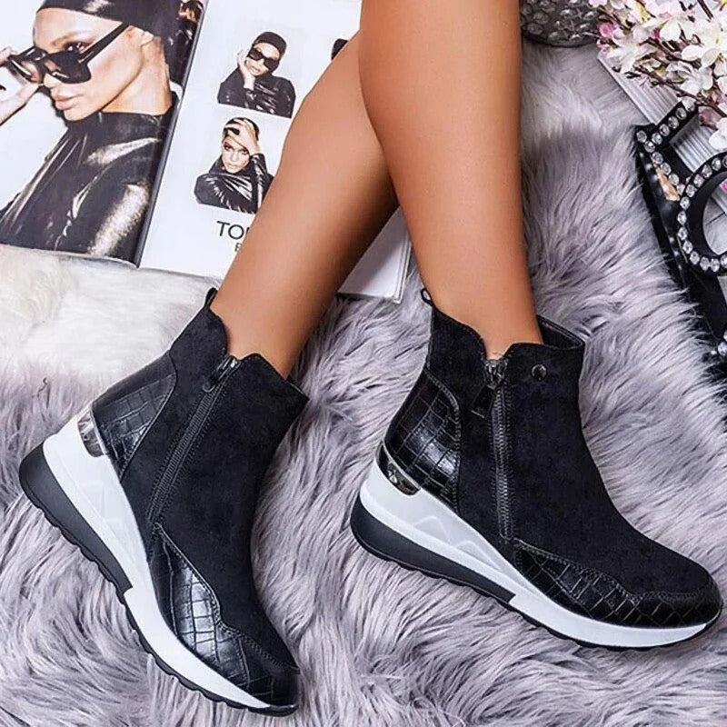 Dames Wedge Sneakerlaarzen - Hoge Sneakers met Zijrits