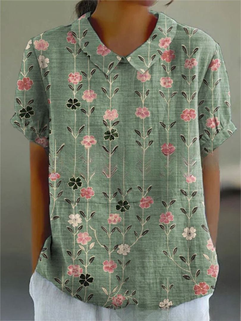 Dames blouse met bloemenprint en korte mouwenv