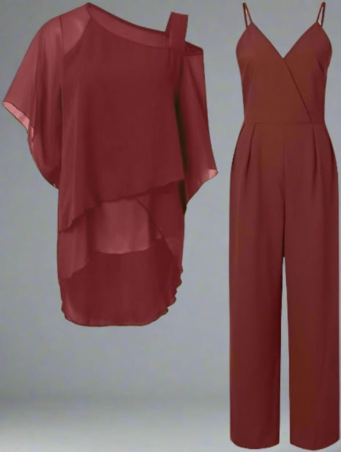 Elegante asymmetrische set met blouse en soepelvallende broek