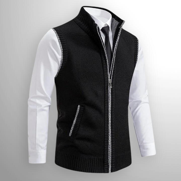 Heren Gebreid Vest met Ritssluiting - Mouwloos Vest met Opstaande Kraag