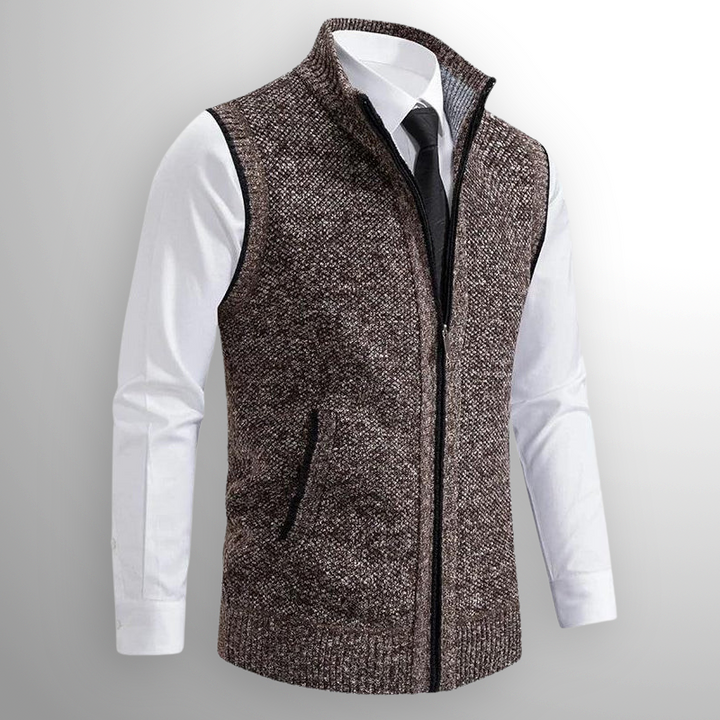 Heren Gebreid Vest met Ritssluiting - Mouwloos Vest met Opstaande Kraag