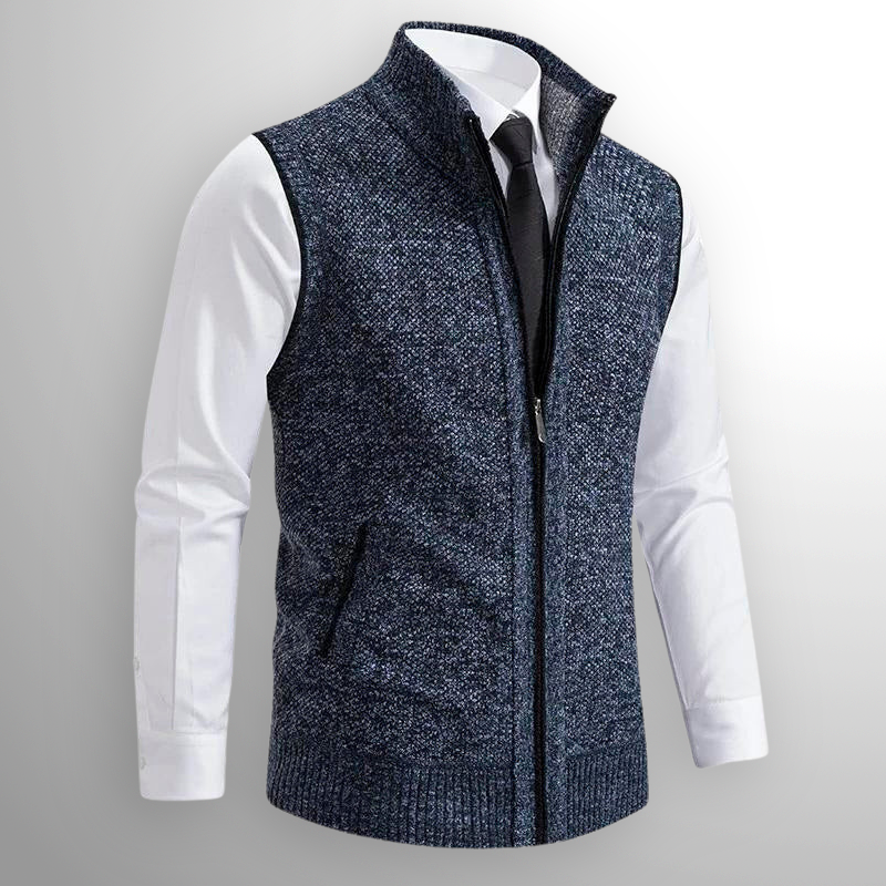 Heren Gebreid Vest met Ritssluiting - Mouwloos Vest met Opstaande Kraag