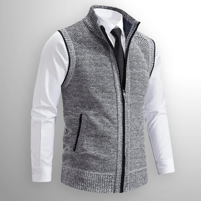Heren Gebreid Vest met Ritssluiting - Mouwloos Vest met Opstaande Kraag