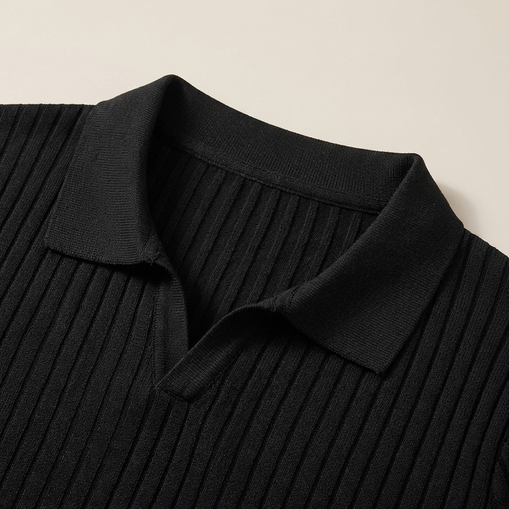 Heren Geribd Poloshirt - Johnnykraag met Korte Mouwen