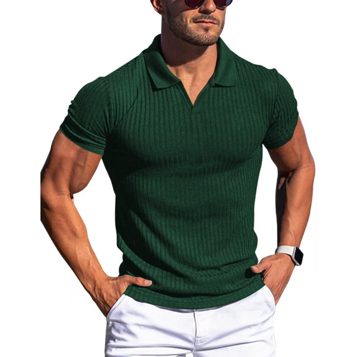 Heren Geribd Poloshirt - Johnnykraag met Korte Mouwen