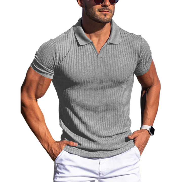Heren Geribd Poloshirt - Johnnykraag met Korte Mouwen
