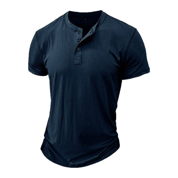 Heren Henleyshirt met Korte Mouwen - Jersey Top met Knoopsluiting