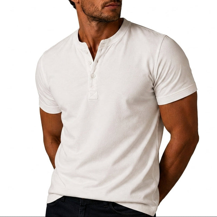 Heren Henleyshirt met Korte Mouwen - Jersey Top met Knoopsluiting