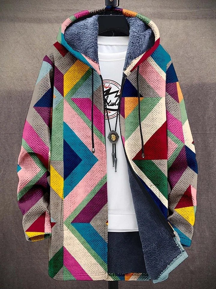 Heren Lange Jas met Capuchon - Geometrische Print en Ritssluiting