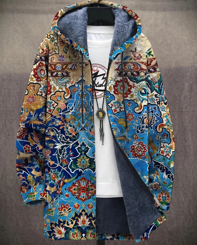Heren Lange Jas met Capuchon - Geometrische Print en Ritssluiting