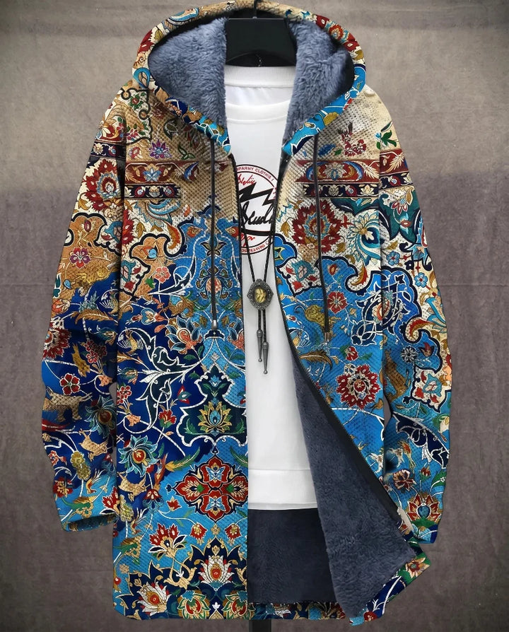 Heren Lange Jas met Capuchon - Geometrische Print en Ritssluiting