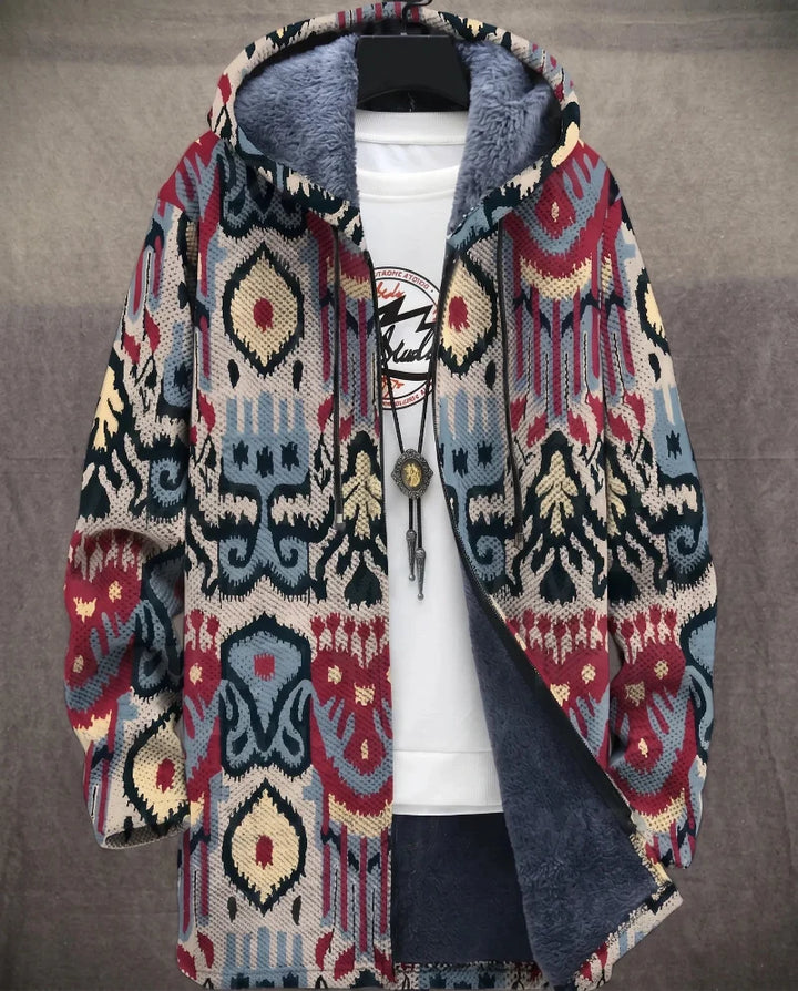 Heren Lange Jas met Capuchon - Geometrische Print en Ritssluiting