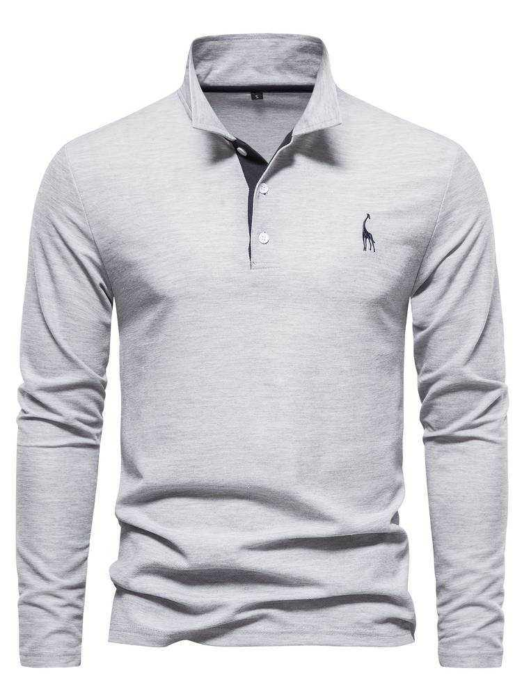 Heren Poloshirt met Lange Mouwen - Gebreid met Drie-Knoopsluiting