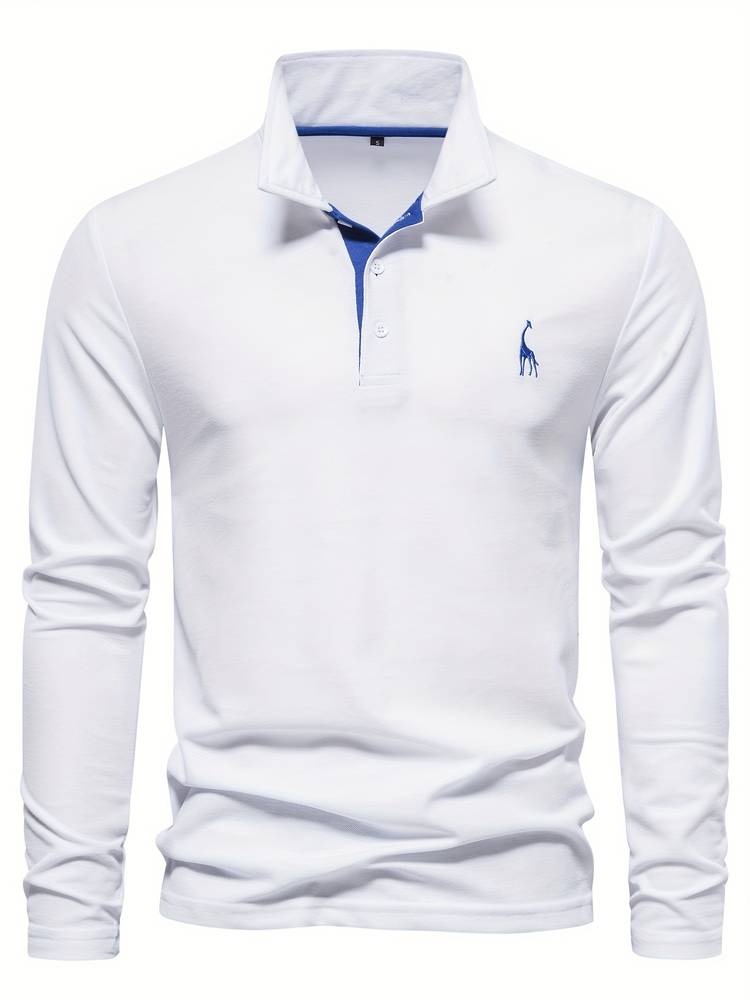 Heren Poloshirt met Lange Mouwen - Gebreid met Drie-Knoopsluiting