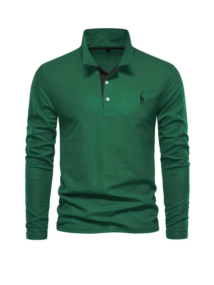 Heren Poloshirt met Lange Mouwen - Gebreid met Drie-Knoopsluiting