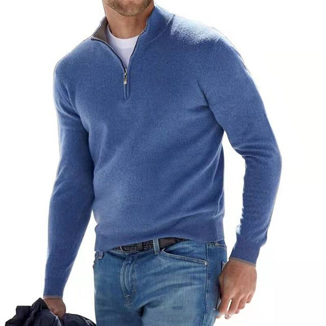Heren Pullover met Kwart Rits - Opstaande Kraag