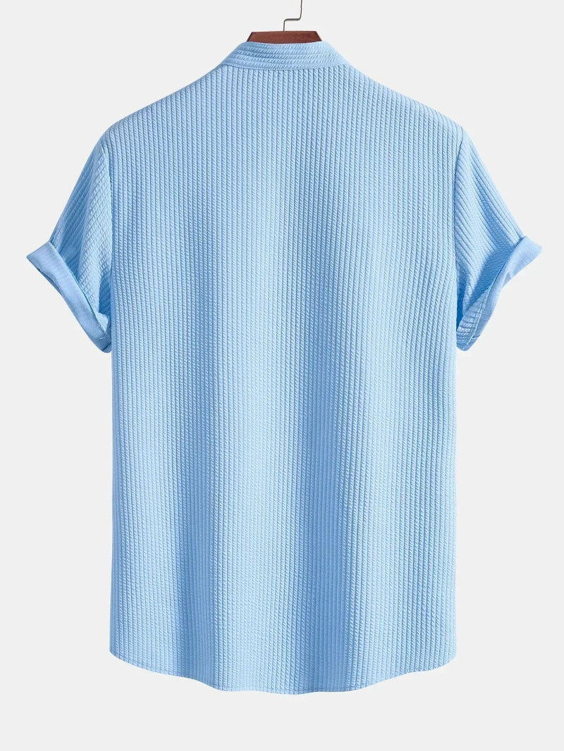 Heren Shirt met Korte Mouwen en Structuur - Knoopsluiting aan de Voorkant