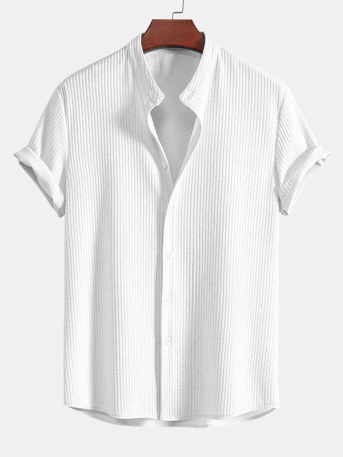 Heren Shirt met Korte Mouwen en Structuur - Knoopsluiting aan de Voorkant